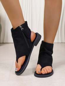 Retro Thong Sandals Women Summer Minimalist High-Top Roman Sandals - Black - View 5