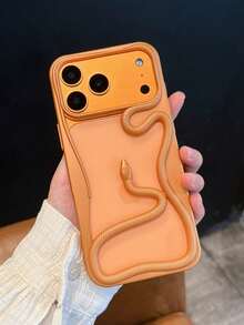 New Creative Hollow Spray-Painted Orange Snake Phone Case, Fashionable & Personalized, Compatible With IPhone 11/12/13/14/15/16/17 Pro/17 Pro Max, Galaxy S22/23/24/25 Ultra, Shockproof Full Coverage - Orange - View 4