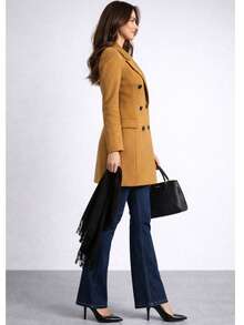 Women's Overcoat, Winter, Autumn, Elegant, Double Button, Office - 駝色 - 查看 2
