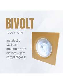 Kit 5 Spot Led Embutir Quadrado Dourado 5w Branco Frio 9 cm - Dourado - Visão 2