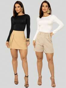 Kit 2 Women's Long Sleeve Blouse Cold Weather Round Neck Winter - 黑與白 - 查看 10