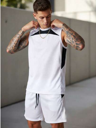 Conjunto Masculino Dry Fit Regata Esportiva com Recorte + Shorts Leve Academia Treino Verão