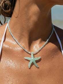 1件春夏简约时尚鲨鱼吊坠项链，优雅颈链饰品 - 彩色 - 查看 8