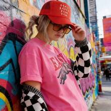 Easy Tiger Shirt Retro Boho Tee Unisex Aesthetic Shirt Graphic Tee Y2k Woman Teen Girls Tee Crew Neck Cool Summer Shirt Short Sleeve Top,Animal Fruite Pet Pattern, Women Graphic-Shirt, Fashion 2026,Gifts, Women's Clothing, Cartoon And Letter Printing, Comfortable Cotton Material, Skin Friendly, Soft And Cool, Spring Summer Women's-Shirt Clothing - 粉色 - 查看 5