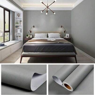 1 Roll Gray Matte Removable Wallpaper, Solid Color PVC Self-Adhesive Wall Sticker For Hotel Bathroom Home Renovation, Desk Surface Furniture Decor, Easy Installation, 15.7inX39.3/118.1/196.8in