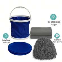 Portable Car Wash Kit, 1pc 13L Collapsible Water Bucket & 1 Chenille Microfiber Mitt & 2 Towels - Outdoor Cleaning Kit Multi-Use For Auto, RV, Outdoor Adventures - A - View 8