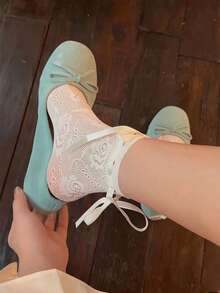 1/2 双层蕾丝绒中筒袜 女士性感中筒长袜 玛丽珍蕾丝可爱甜美小腿薄款春夏黑白长袜 - 彩色 - 查看 5