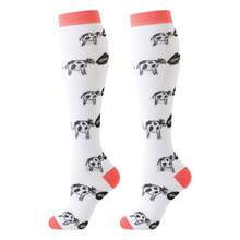 6双装奶牛纹过膝压缩袜，男女通用，适合运动、骑行、徒步、护理等场合，可爱动物图案，2026新款设计，生日礼物压缩袜 - 彩色 - 查看 13