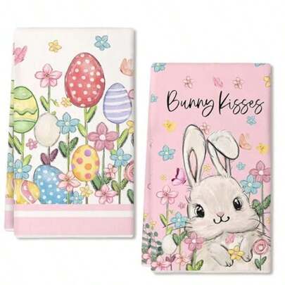 18"X26" Rabbit Kitchen Towel, Spring Floral Egg Easter Theme, Reusable Absorbent Tea Towel, Suitable For RV, Kitchen Decor, Gifts