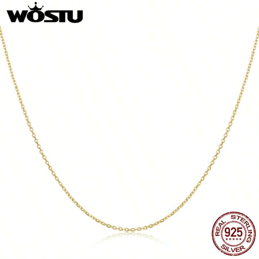 WOSTU 925纯银镀金缆绳链项链吊坠，时尚长款项链，女士饰品 - 金色 - 查看 1
