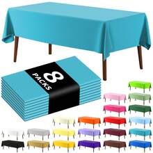 8 piezas Mantel desechable rectangular de unicolor, mantel de plástico PEVA impermeable y resistente al aceite para decoración de mesa de postres y fiestas - Multicolor - Ver 8