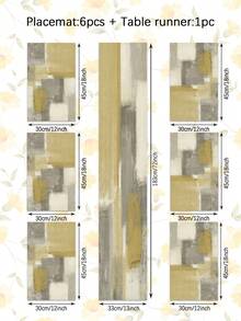 1/4/5/6/7pcs Bohemian Style Abstract Geometric Pattern Decor Set, Home Decoration Set For Living Room, Bedroom, Dining Room, Linen-Like Material, Multi-Size Options, Dining Table Decor, Fireplace Scarf, Placemats, Coasters - Yellow - View 22