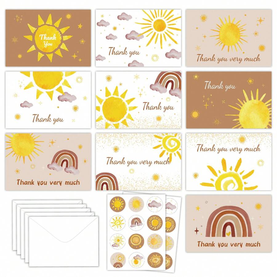 Bohemian Style Card Envelope Sticker Set, 10pcs Cards + 10pcs Envelopes + 1pc Sticker, Blank Cards For Writing, Suitable For Birthday Gifts, Holiday Gifts, Exotic Style, Birthday Cards, Handwritten Blessings, Party Decorations, Back To School/Graduation Gifts, Gifts For Classmates, Handmade Cards