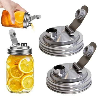 1/2个不锈钢宽口梅森罐盖，可重复使用，适用于86毫米宽口梅森罐，防漏密封，适合储存莎莎酱和食物