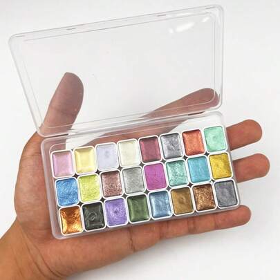 24 Colors Pearl Watercolor Paint Set - Vivid Pure Colors Suitable For Chinese Painting, Thangka, Calligraphy And Colorful Masterpieces, Suitable For Professional Art Use, Glitter Watercolor Paints