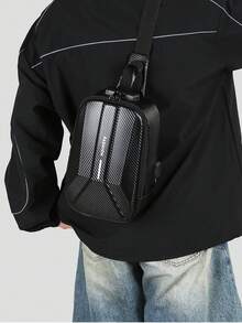 Men's Slant Shoulder Bag, Hard Shell Motorcycle Bag, Large Capacity Chest Bag, Multi-Function Messenger Bag, Travel Texture Backpack, Cycling Bag - Multicolor - View 13