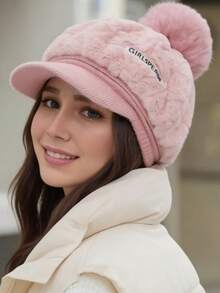 2024新款韩版宽松兔毛绒球渔夫帽，加厚保暖冬帽，百搭时尚 - 毛球帽 - 查看 4