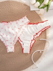 5条装 女士印花蝴蝶结荷叶边舒适比基尼内裤 - 白色 - 查看 6