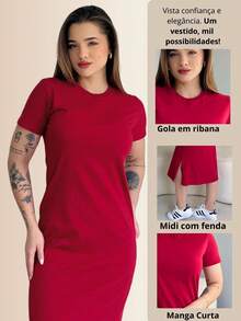Women's Basic Plain Casual Comfortable Premium Cotton Midi Dress - 灰色 - 查看 3