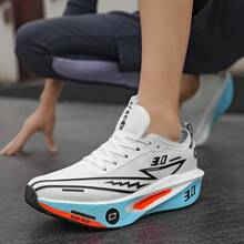 男士轻便跑鞋，碳纤维技术，透气设计，防滑外底，适合马拉松和健身训练 - 白色 - 查看 3