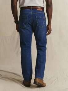 Men's Stretch Slim Straight Leg Business Casual Jeans, Slant Pocket Design, Versatile For Daily Wear - Blue - View 1