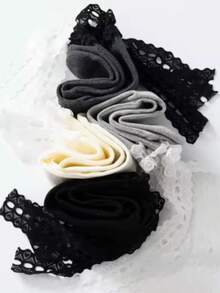 Sweet Cute Lace Trim Non-Slip Grip Socks Women White Crew Socks For Yoga, Pilates & Ballet - Multicolor - View 3