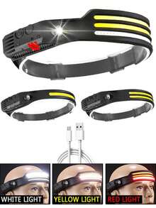1pc Rechargeable COB Headlamp, Type-C Interface, Wide-Angle Sensor, Waterproof Hands-Free Operation, Multiple Modes, Suitable For Camping, Running, Cycling And Fishing - Black - View 4