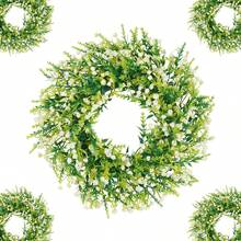 逼真装饰花环，婚礼装饰花环，派对装饰花环，DIY装饰，配套花环，人造仿真满天星装饰，室内外装饰皆宜 - 白綠色 - 查看 1