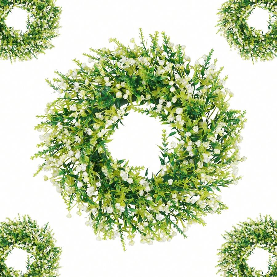 逼真装饰花环，婚礼装饰花环，派对装饰花环，DIY装饰，配套花环，人造仿真满天星装饰，室内外装饰皆宜 - 白綠色 - 查看 1