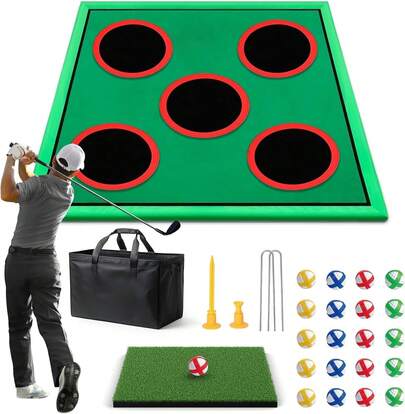 Golf Game Play Set, Golf Chipping Cornhole Game For Adults With 1 Club, 5 Hole Covers, 20 Balls, Putting Mat &Amp; Carry Bag, Indoor Outdoor Lawn Backyard Gifts For Men