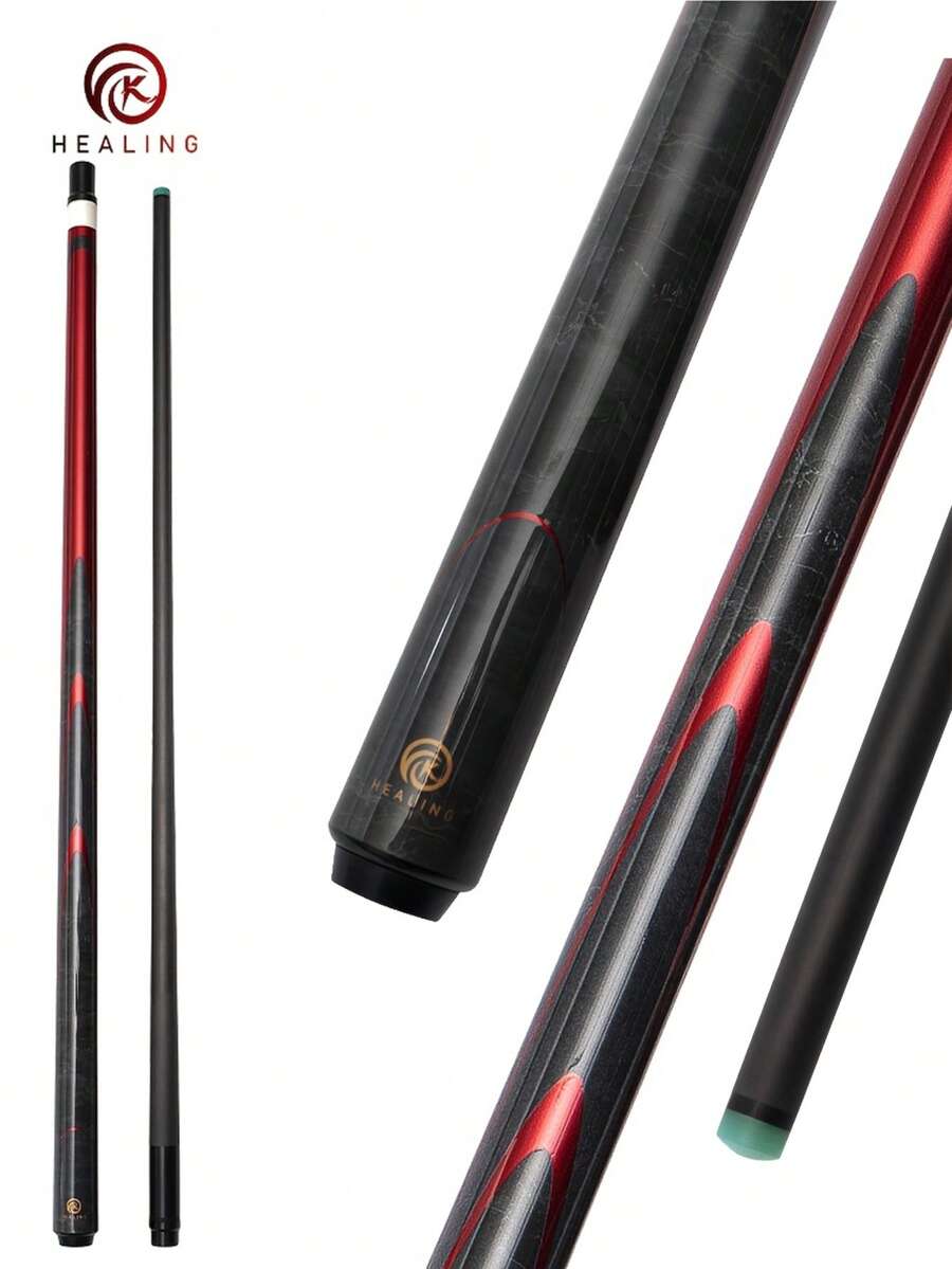 okhealing 1/2 Split Billiard Cue Stick Pro Taper Carbon Fiber Pool Cue 12.9mm Tip Length 147cm/58in Uni-Loc Pin Or 3*8-3 Joint 19Oz Can Install Counterweight Screws - Red - View 1