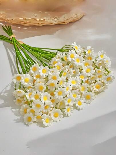 6支/60朵仿真雏菊花束 - 白色和黄色仿真花，非常适合情人节、母亲节、复活节、婚礼季和DIY家居装饰、节日花卉摆设 | 装饰雏菊花束