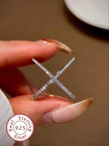 1pc Unique X-Shaped Zirconia Ring, Made Of S925 Sterling Silver, Minimalist Elegant Design, Women's Ring, Exquisite Jewelry Gift - X-shaped Ring - View 1
