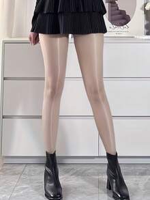 1 Pair Glossy Pantyhose, Silky Shiny Tights, Black Opaque Stockings - milky white - View 9