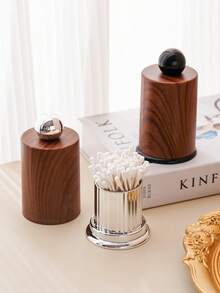 1 pieza Caja de almacenamiento de palillos de madera, Botella de palillos, Contenedor de palillos, Organizador de hisopos de algodón - Ver 1