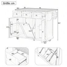 Islas de almacenamiento móviles - Negro+Natural+MDF - Ver 6