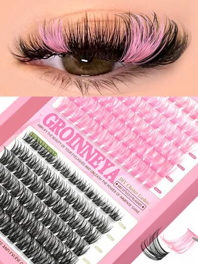 Pink DIY Individual Eyelashes Colorful Lash Extensions Kit Fairy Lashes Colored Volume Segmented Eyelash Clusters Eye Tail Elongated False Eyelashes Easy DIY Natural Look Lash Clusters For Beginners D Curl 8-16mm Length