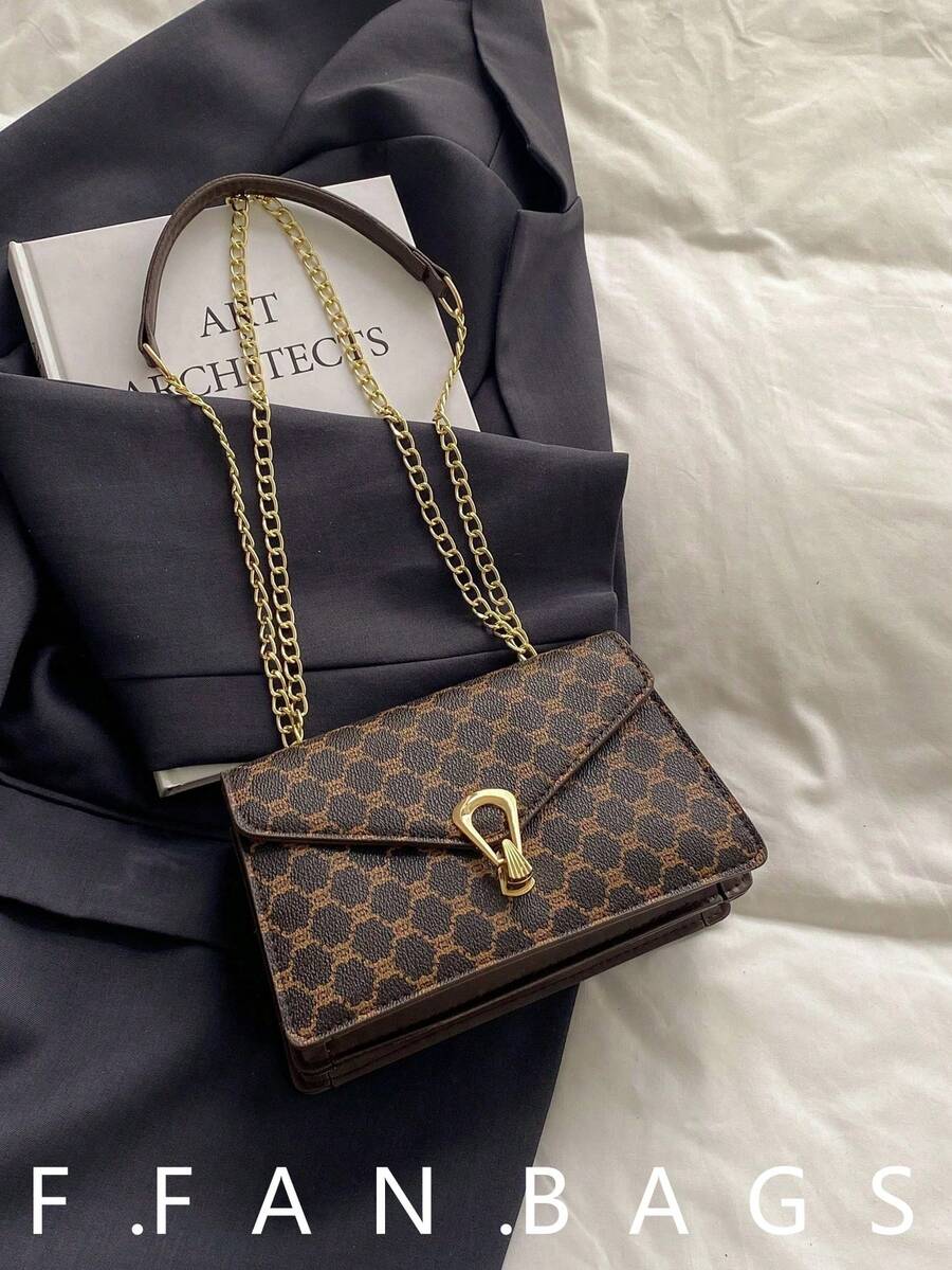 Bolso de hombro pequeño de mujer con estampado de cocodrilo sólido, bolso de mano cruzado de moda para damas - Café integral - Ver 1