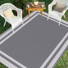 5ft X 8ft Reversible Outdoor Rug, Portable Plastic Woven Camping Mat, Suitable For RVs, Waterproof Outdoor Area Rug For Yard, Patio, Porch, Balcony (White Gray) - Aircraft Frame - View 4