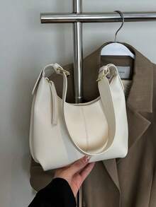 1pc Minimalist Design PU Solid Color Fashionable Versatile Soft Shoulder Bag, Mini Underarm Bag Handbag For Women - White - View 1