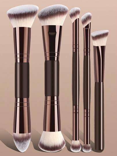 5件套专业化妆刷套装，便携式旅行化妆刷，双头多功能化妆工具套装，包含粉底刷、散粉刷、腮红刷、遮瑕刷、修容刷、鼻影刷、眼影刷、高光刷，居家旅行皆宜，必备化妆工具及美容配件，绝佳礼品之选。