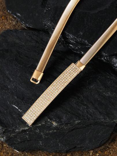 Opalesca 1 pièce Chaîne de taille élastique de couleur or avec décoration de strass pour robe, jupe, manteau de femme. Convient pour le port quotidien, l'été, l'école, l'automne, Halloween