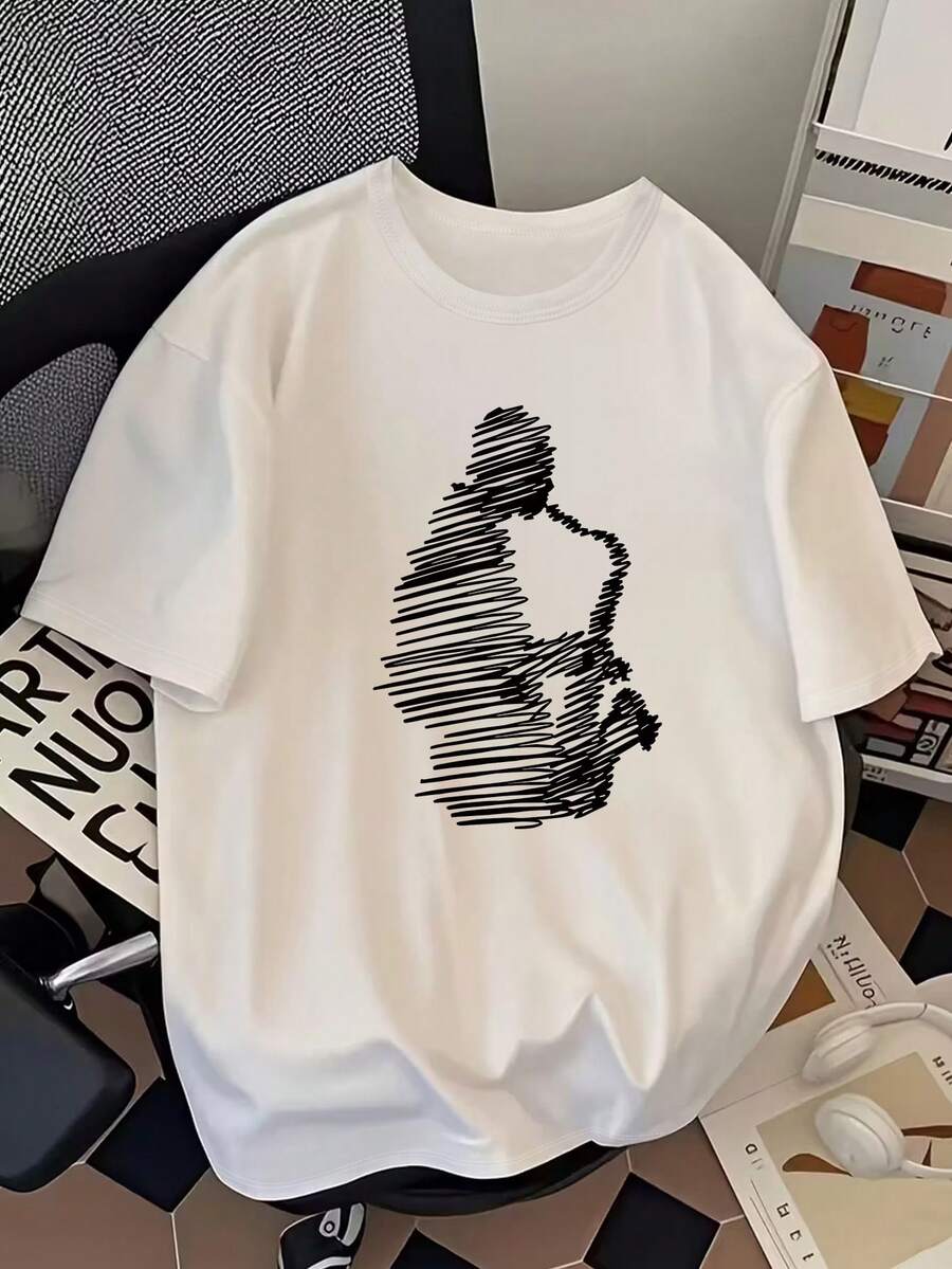 Men's White Saxophone Player Graphic T-Shirt | White Jazz Music T-Shirt, Men's T-Shirt, White T-Shirt, Minimalist, Short Sleeve, Crew Neck, Spring/Summer, Men's Casual Wear - White - View 1