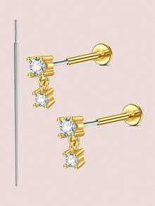 CIZME 20G 2 piezas Pendientes de botón con parte posterior plana con taper de acero inoxidable plateado y dorado, sin rosca, para perforación de nariz, anillos, corazón, estrella, mariposa, pendientes colgantes con CZ para tragus, cartílago, hélix, concha, labio, fosa nasal, Medusa, joyería de perforación para mujer y hombre - Dorado y plateado - Ver 12