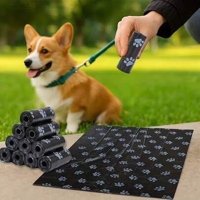 5个/包一次性宠物粪便袋：加厚耐用，适用于遛狗、宠物清洁和户外紧急情况。每位宠物主人必备的清洁用品。猫砂垃圾袋、狗粪便垃圾袋、无香型一次性狗粪便垃圾袋，用于宠物家居清洁。