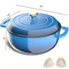 12/14/16 L,Blue Enameled Cast Iron Dutch Cookware, 5/6/7.5 Quarts - No Seasoning Required, Oven  Up To 500°F, Triple Moisture Retention (With Oven Mitts) - View 3
