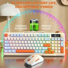 ATTACK SHARK T96 Wireless Keyboard And Mouse Set, Smart Display Knob, Bluetooth/2.4GHz Dual Mode, Rainbow LED Backlight, 94-Key Rechargeable Keyboard With Wireless Computer Mouse - Multicolor - View 2