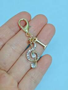 1pc Fashionable Elegant Lobster Clasp Rhinestone Music Note & Letter Shaped Keychain Pendant, Hollow Design With Embedded Rhinestones, Suitable For DIY Shoe Charms, Key Chains, Gift Packaging And Birthday/Holiday Gifts - Gold - View 35