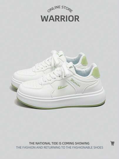 WARRIOR 1 Pair Sporty Low-Top Sneakers, Versatile Low-Top Colorblock White Casual Shoes For Women