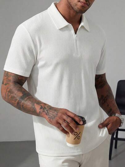 Men's Casual Solid Color Short Sleeve Polo Shirt, Premium T-Shirt